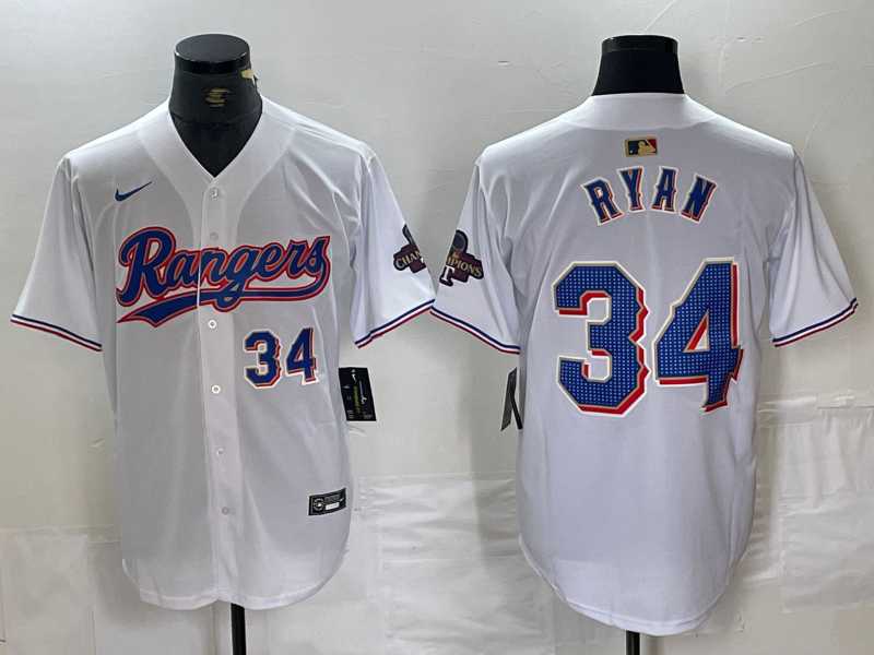 Men%27s Texas Rangers #34 Nolan Ryan Number White 2024 Gold Collection Limited Cool Base Jerseys